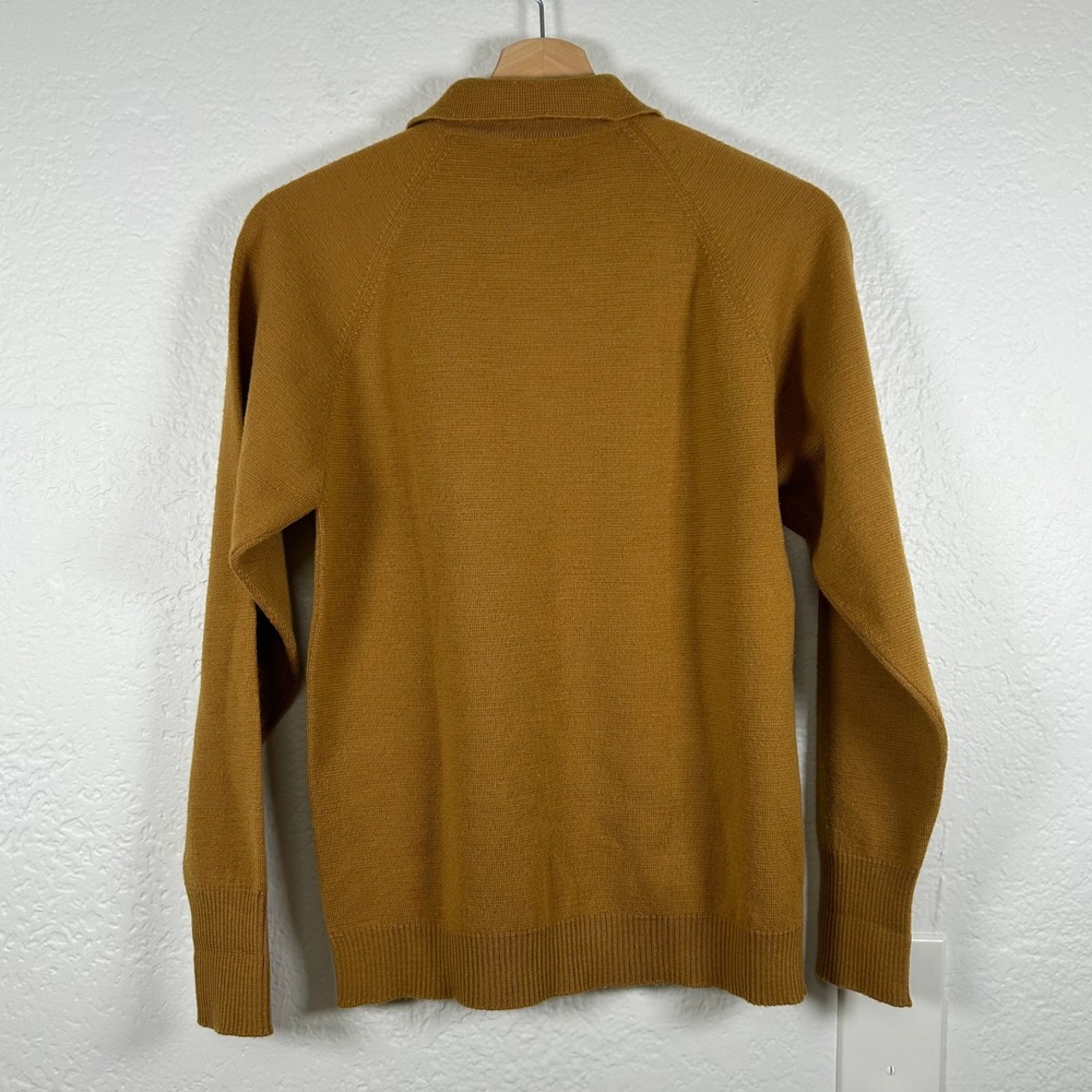 Vintage Polo Sweater Mustard Gold Wool Raglan Pocket Polo Size 36 - Picture 2 of 4